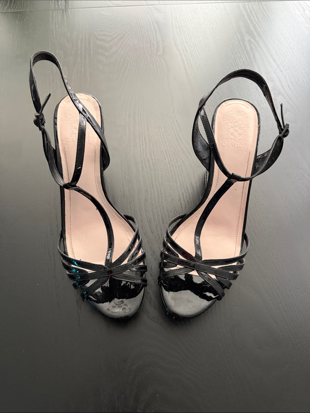 Vince Camuto - Black Patent Strappy Slingback Heels